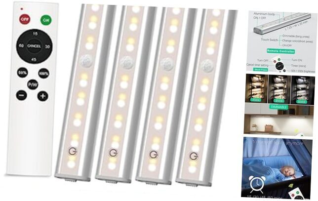 Under Cabinet Lights Remote Control LED Closet Light Rechargeable with Timer &