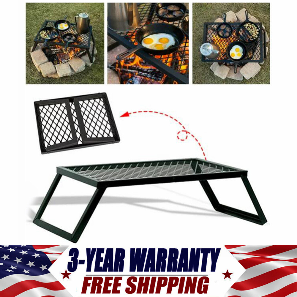 Foldable Camping Grill Fire Pit Grate Campfire Cooking Portable Stand Equipment