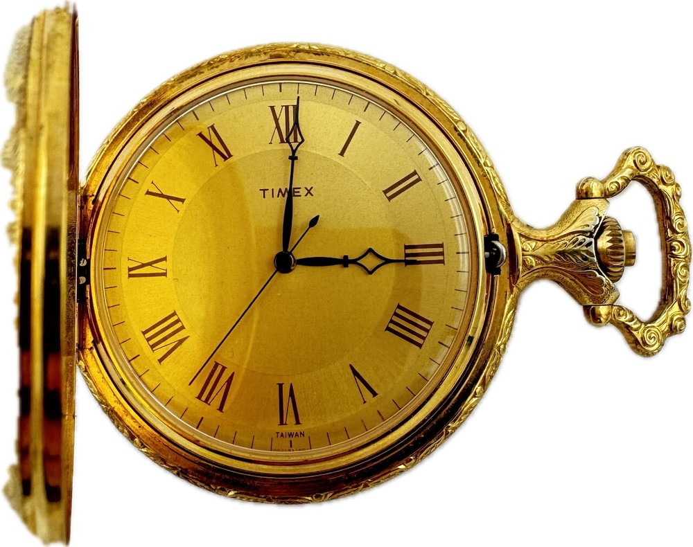 Antique 48mm Timex Gold Tone Mechanical Hunter Pocket Watch Needs Repair