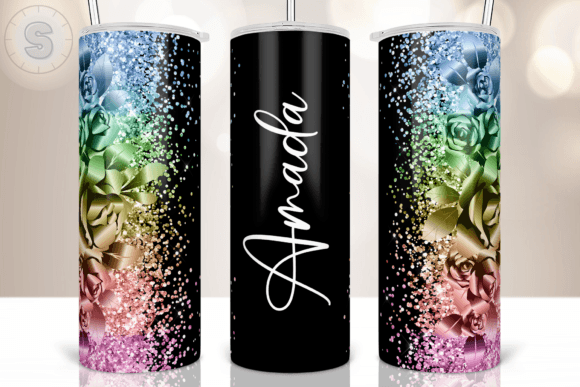 Personalized Rainbow Glitter Tumbler - Customizable Design for a Sparkling, Colorful Drinkware Experience