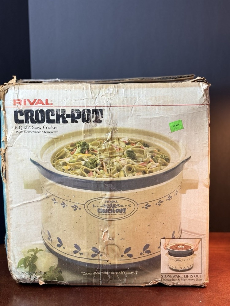 Rival Crock Pot 5 Quart Slow Cooker Model 3355 Blue Flower Design Vintage Used
