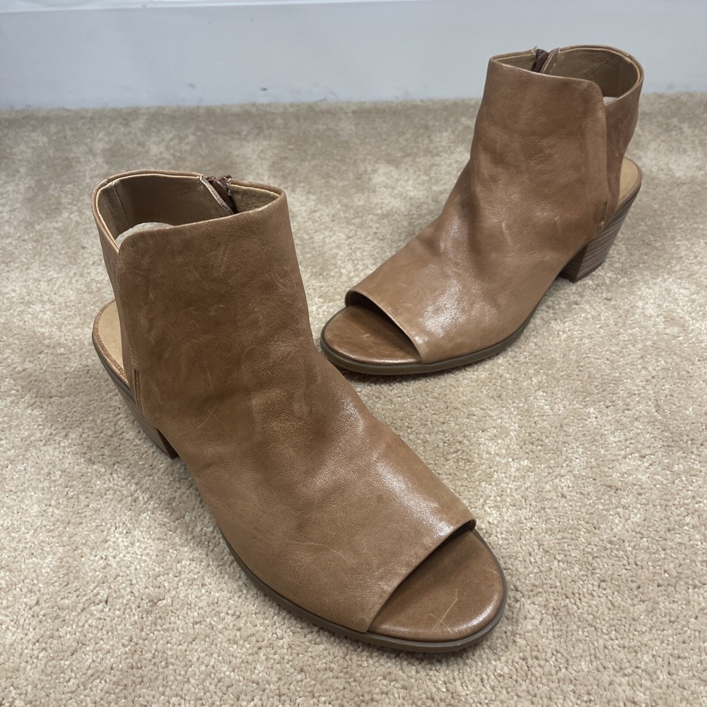 Lucky Brand LK Baaka Ankle Boots Womens 8.5 Tan Booties Umber Oyster Block Boho
