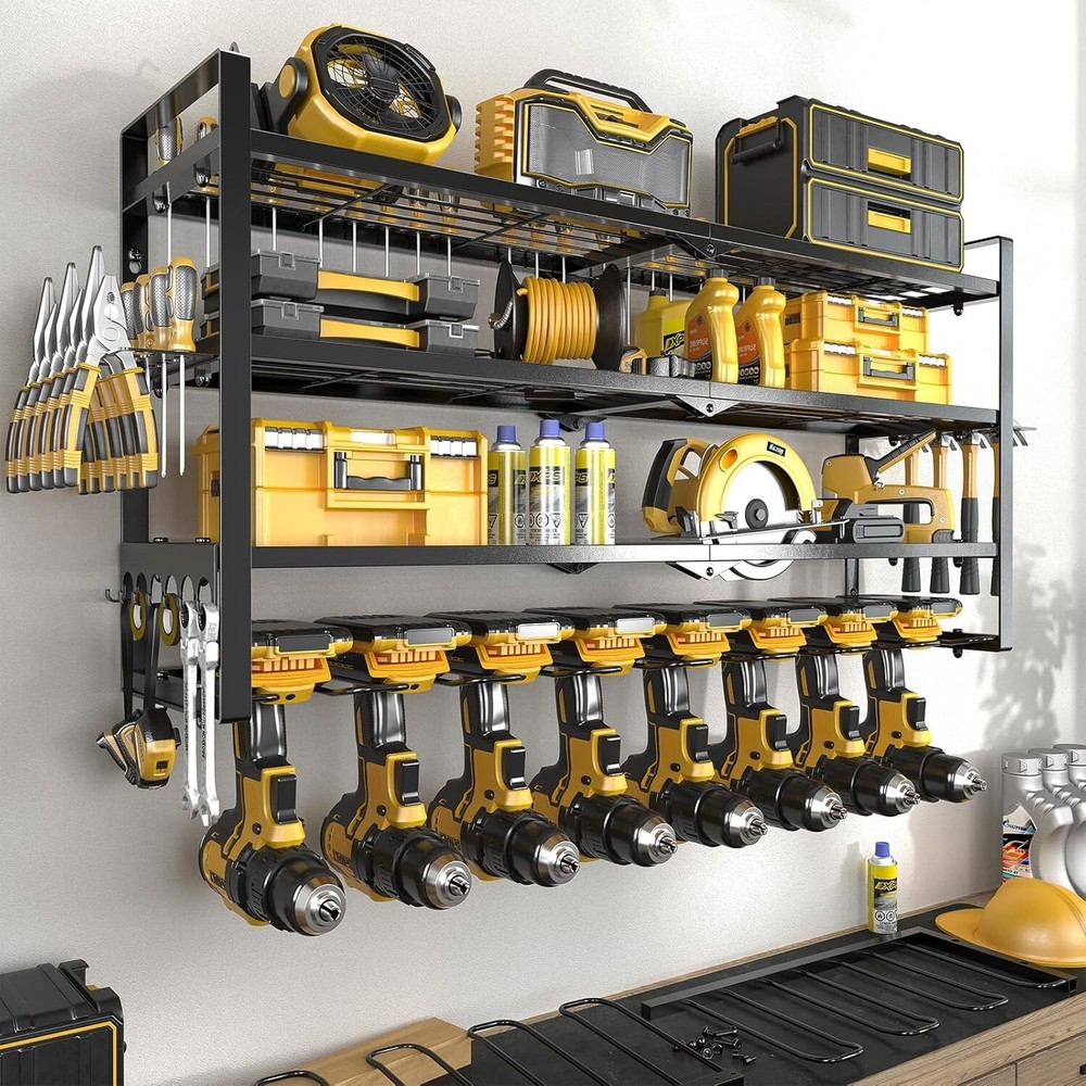 Classic 8-Drill Wall Mounted Organizer - Heavy-Duty Tool Storage for Your Garage