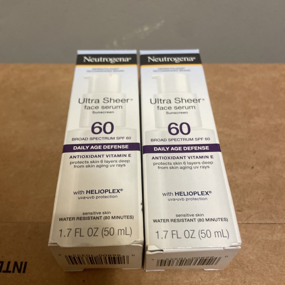 2-Pack Neutrogena Ultra Sheer SPF 60 Moisturizing Face Serum Lotion 1.7 oz