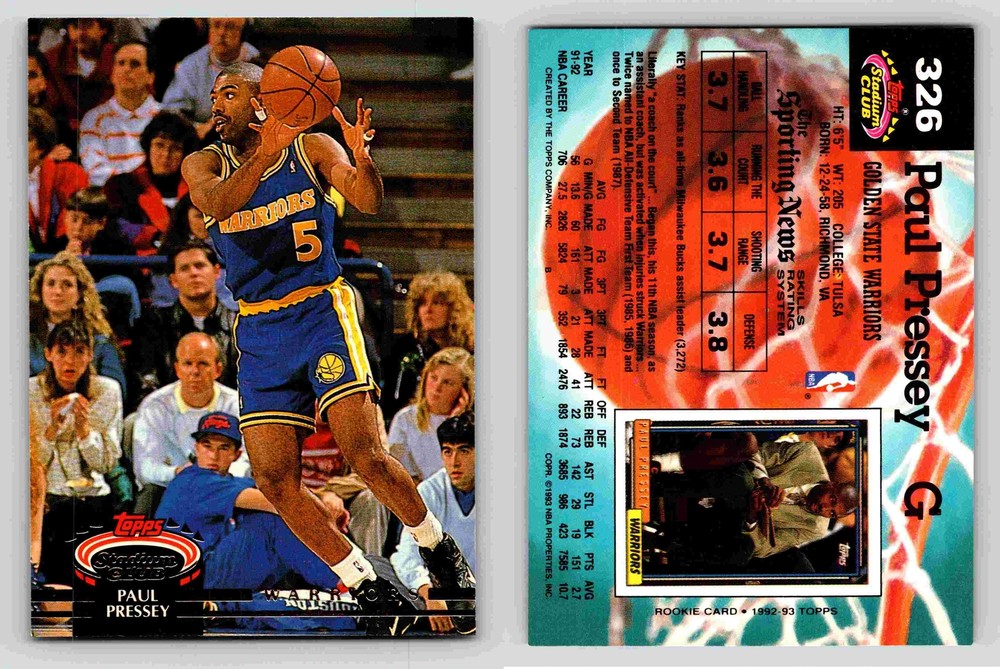 Paul Pressey Guard Golden State Warriors Topps 1992 Card 326 Memorabilia
