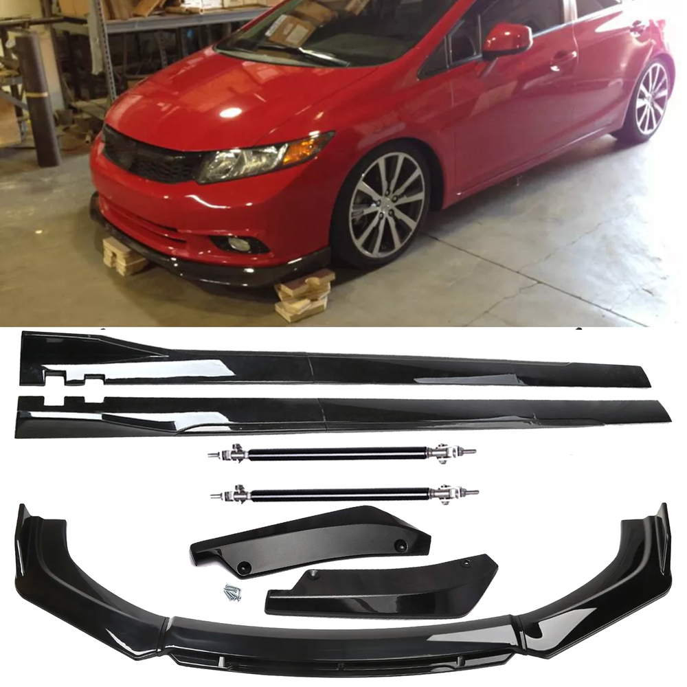 Front Bumper Lip Chin Spoiler Splitter Side Skirt Rear Rod For 9th Honda Civic S
