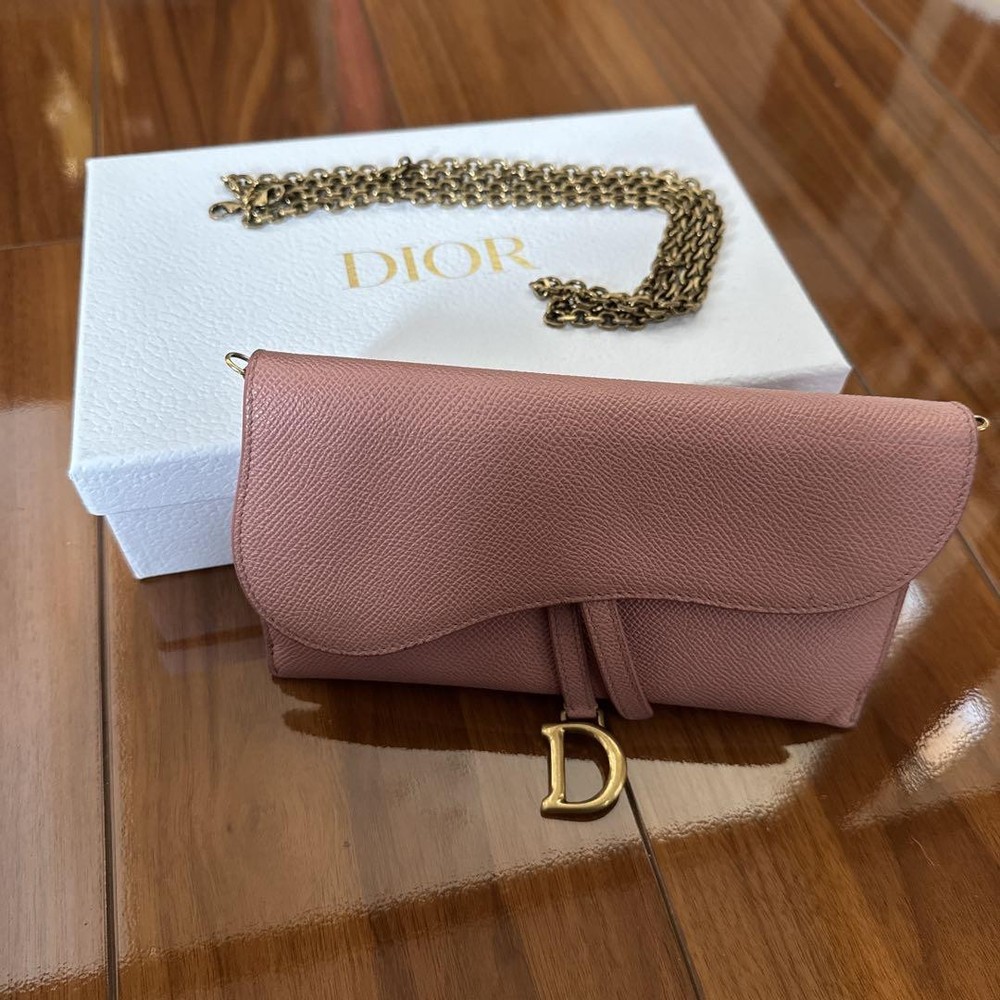 Dior Long Black Leather Chain Wallet Authentic Unused