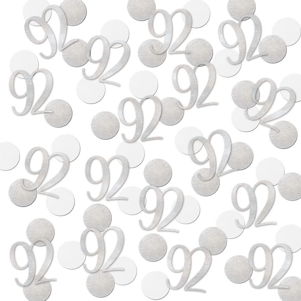 200pcs Silver Glitter 92 Confetti for 92nd Birthday or Anniversary Party Decorations