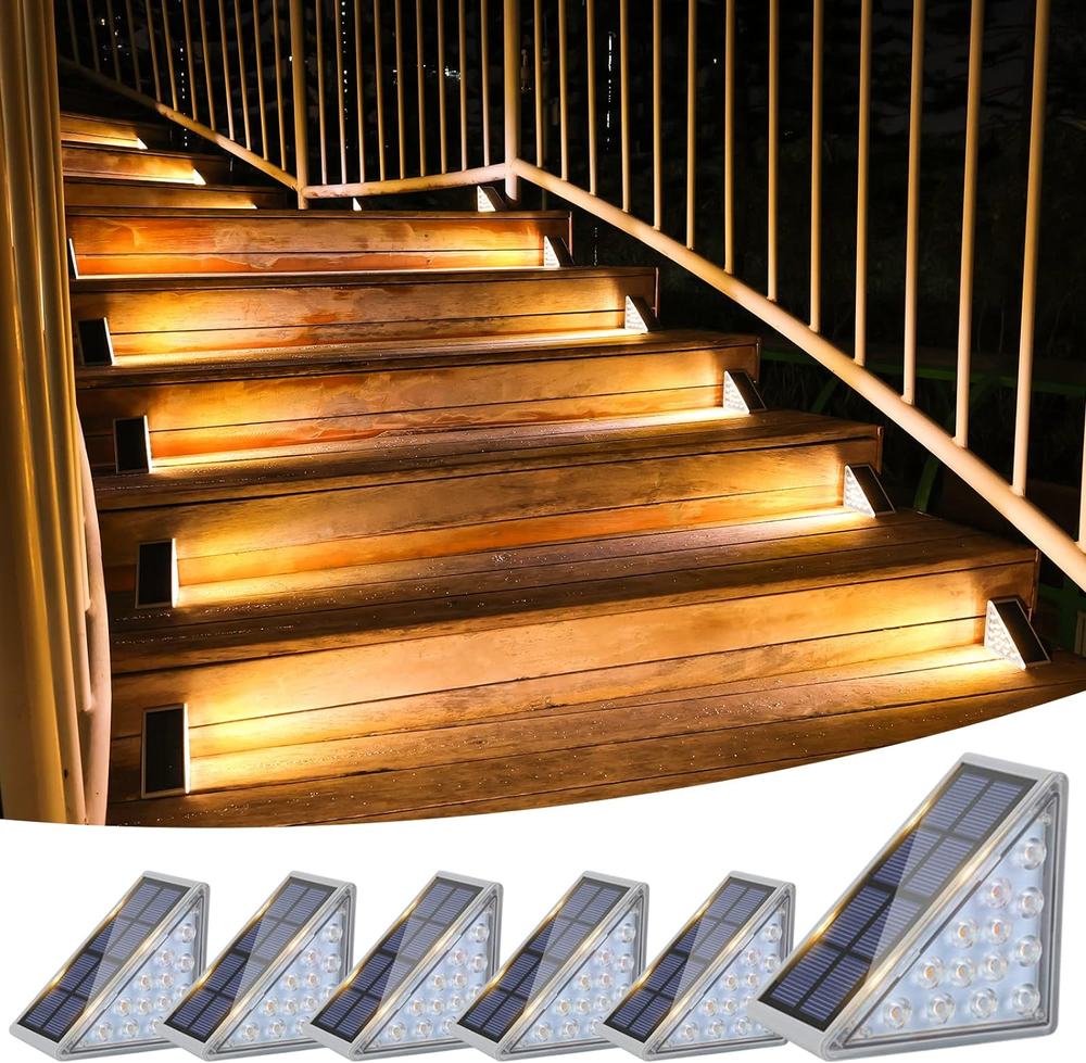 Solar Stair Lights 6 Pack, Solar Step Lights Outdoor Waterproof IP67, LED Outdoo