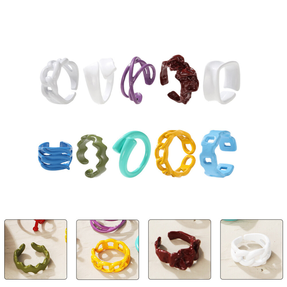 10 Pcs Ring Bracelets Colorful Comfortable to Wear Rings Charming Miss