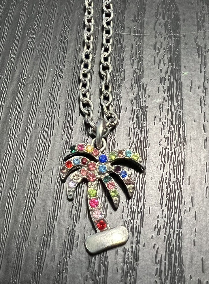 Crystal Multicolor Gems Palm Tree Pendant Beautiful Island Tropics Vacation Trip
