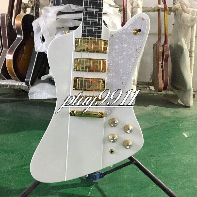 Factory White Firebird Mahogany Body Electric Guitar 3H Pickups White Pick Guard