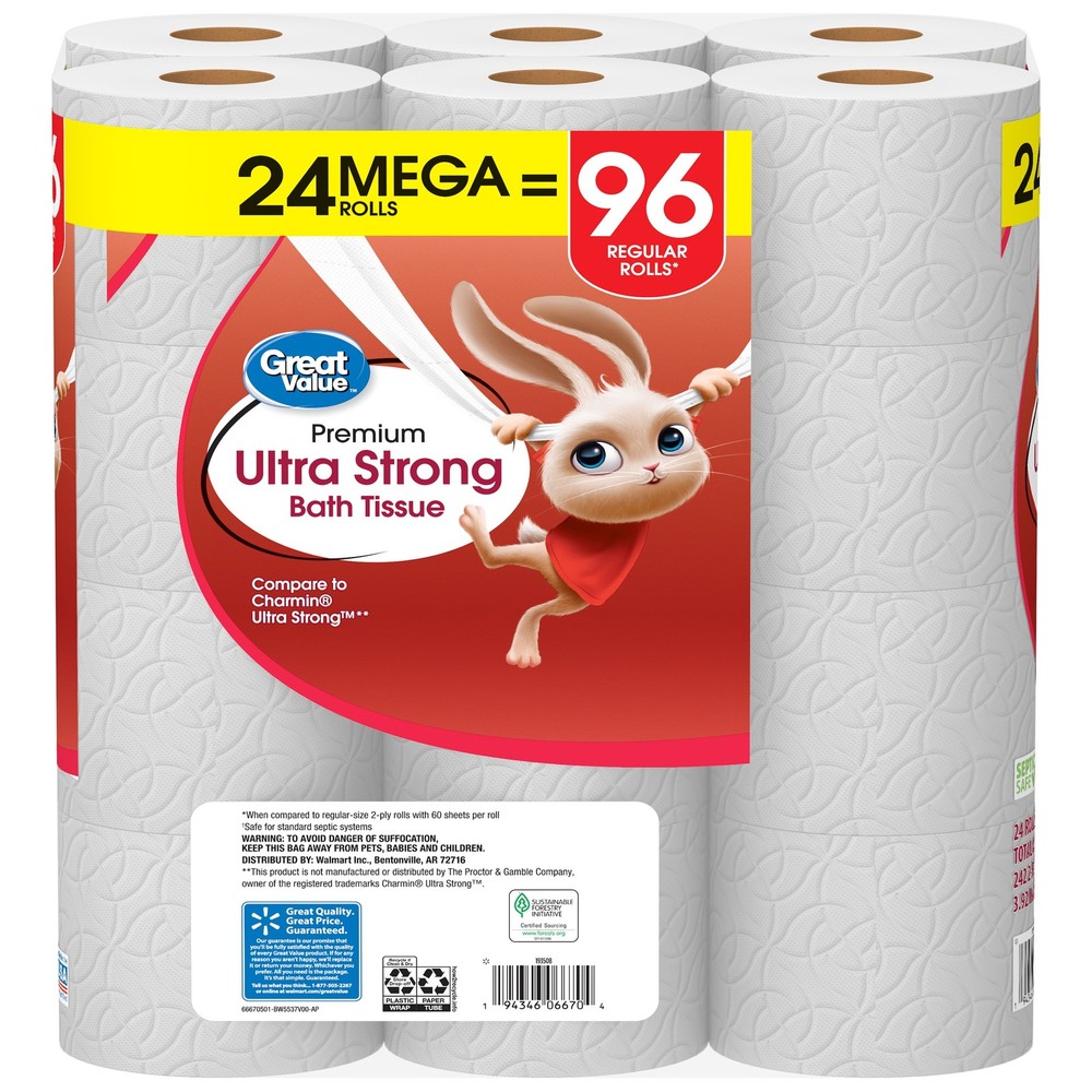 Great Value Ultra Strong 2-Ply Toilet Paper 24 Mega Rolls