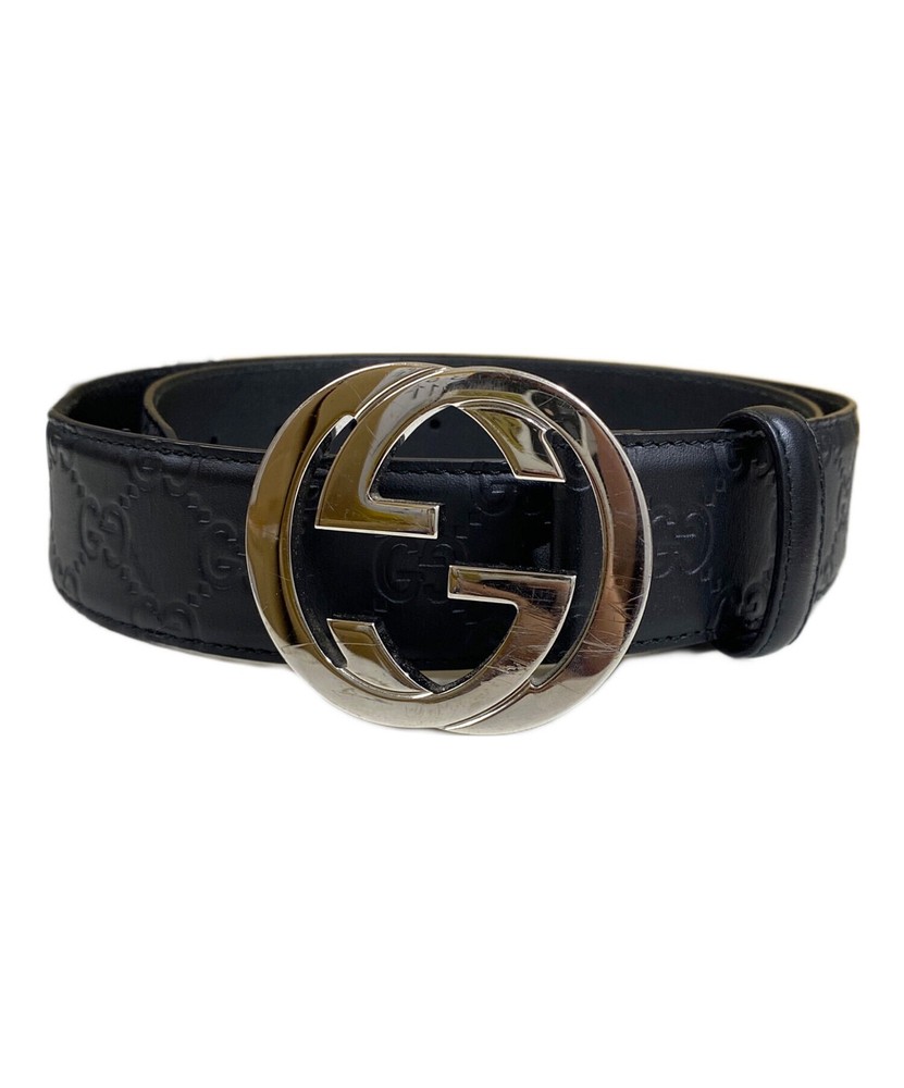 Gucci GG Black Leather Belt with Interlocking G Buckle Made in Italy Authentic From Japan RIN