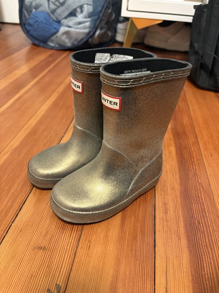 Hunter Kids First Classic Nebula Rain Boots Size 7c Metallic Gold