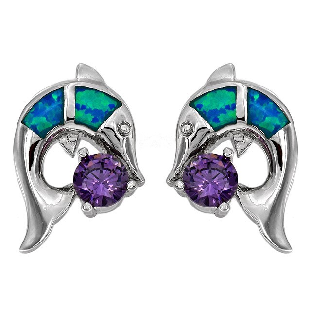 Amethyst Australian Opal Inlay 925 Solid Sterling Silver Earrings OE3