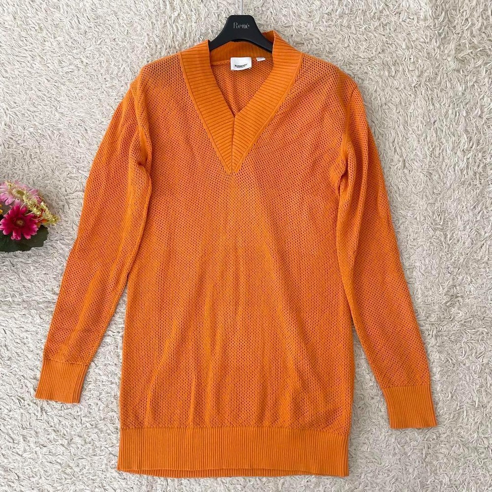 Burberry Shadow Check Tunic Sweatshirt V-Neck Orange Size L - New