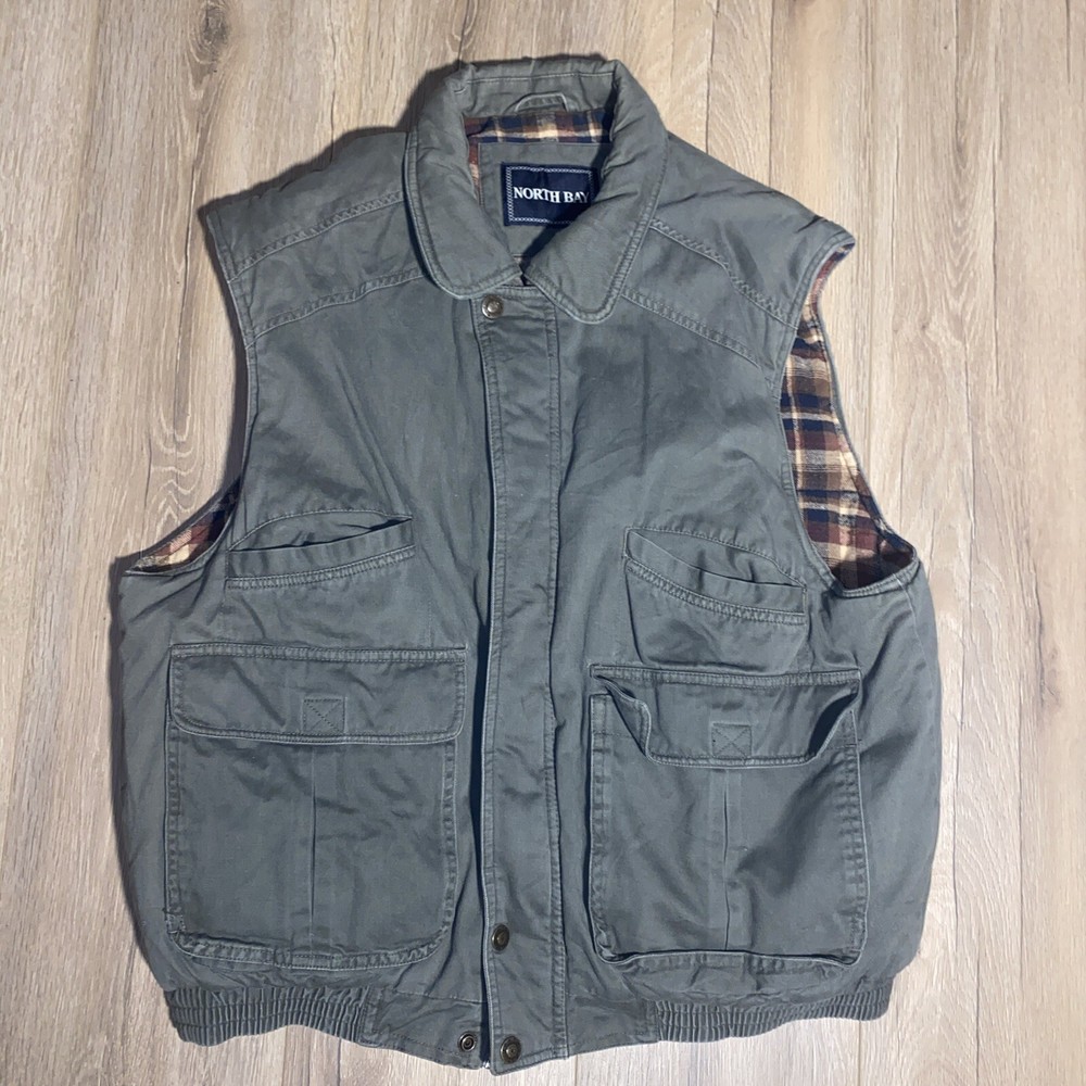 North Bay Vest Mens Sz X-Large Green Hiking Fishing Gorp Core Flannel Lined