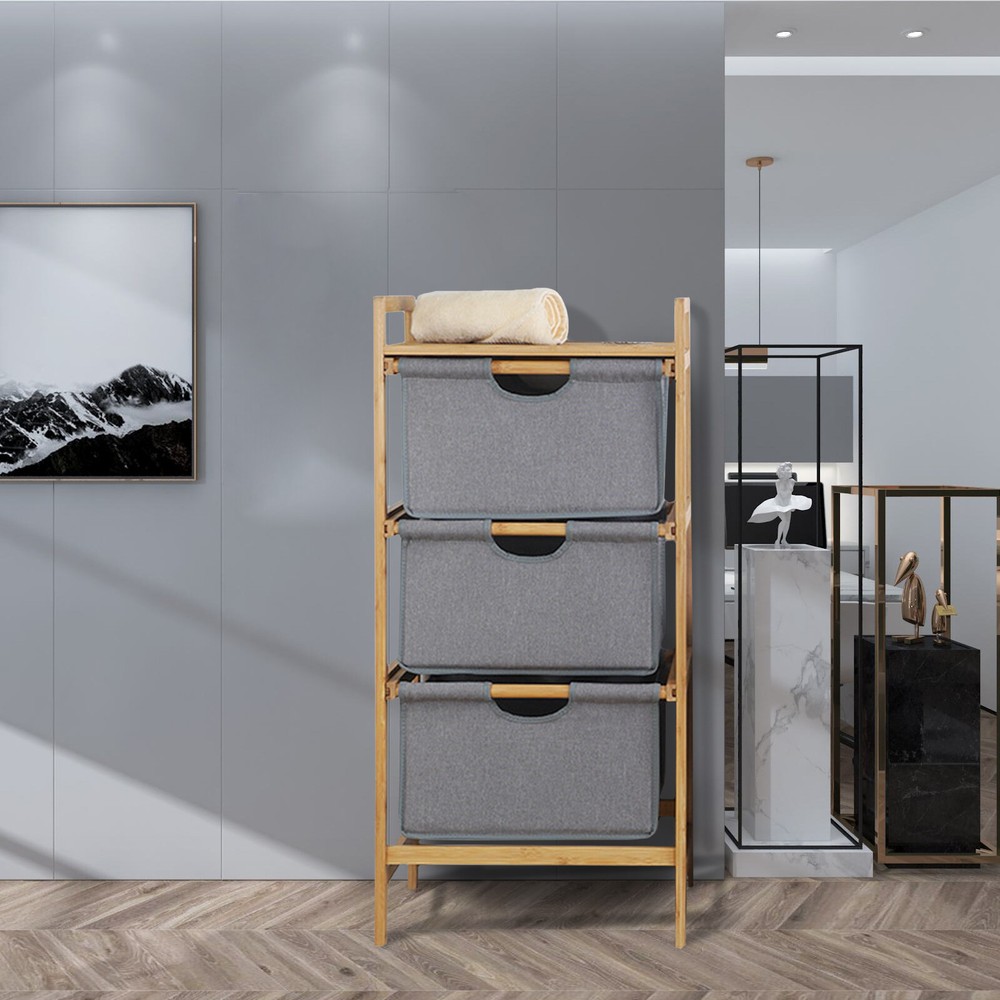 37.8-Inch 3-Tier Bamboo Storage Cabinet with Drawers for Multipurpose Organization