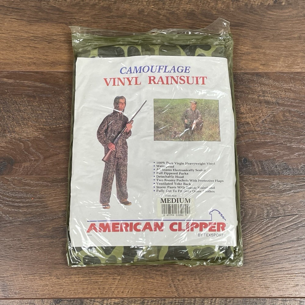 VTG New Old Stock American Clipper Woodland Camo Vinyl Rain suit-Old School SZ M
