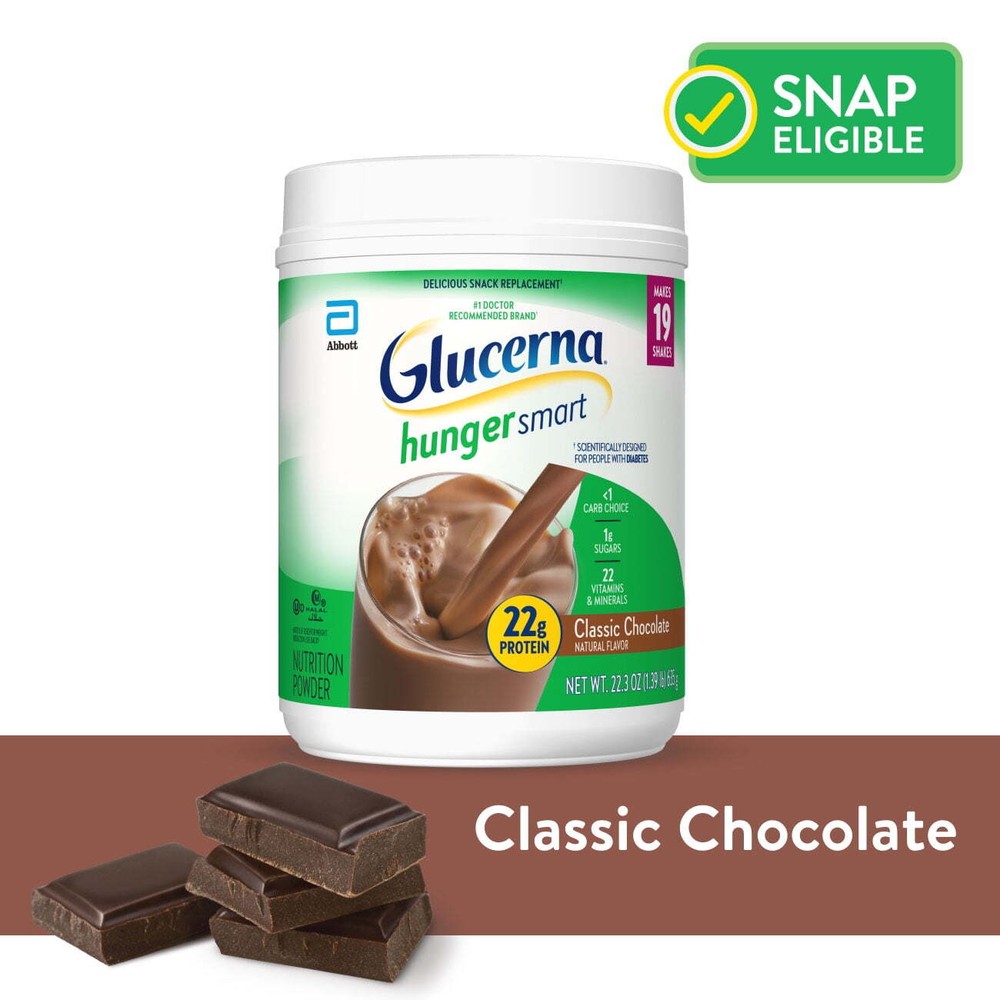 Glucerna Hunger Smart Powder, Diabetic Protein Shake, Classic Chocolate, 22.3-oz