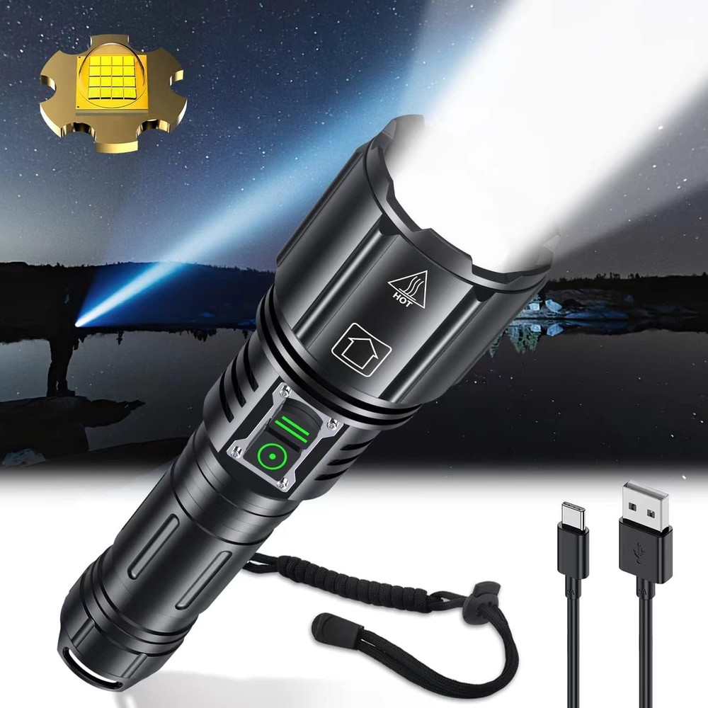 Super Bright Rechargeable Flashlight with 1200000 High Lumens, Powerful LED for Camping, Hiking, and Emergency Use