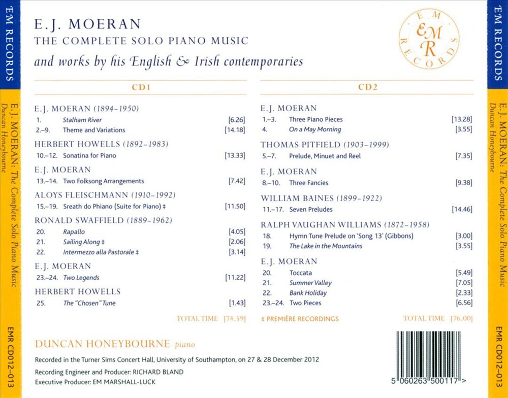 Moeran Complete Solo Piano Music performed by Duncan Honeybourne CD 2014