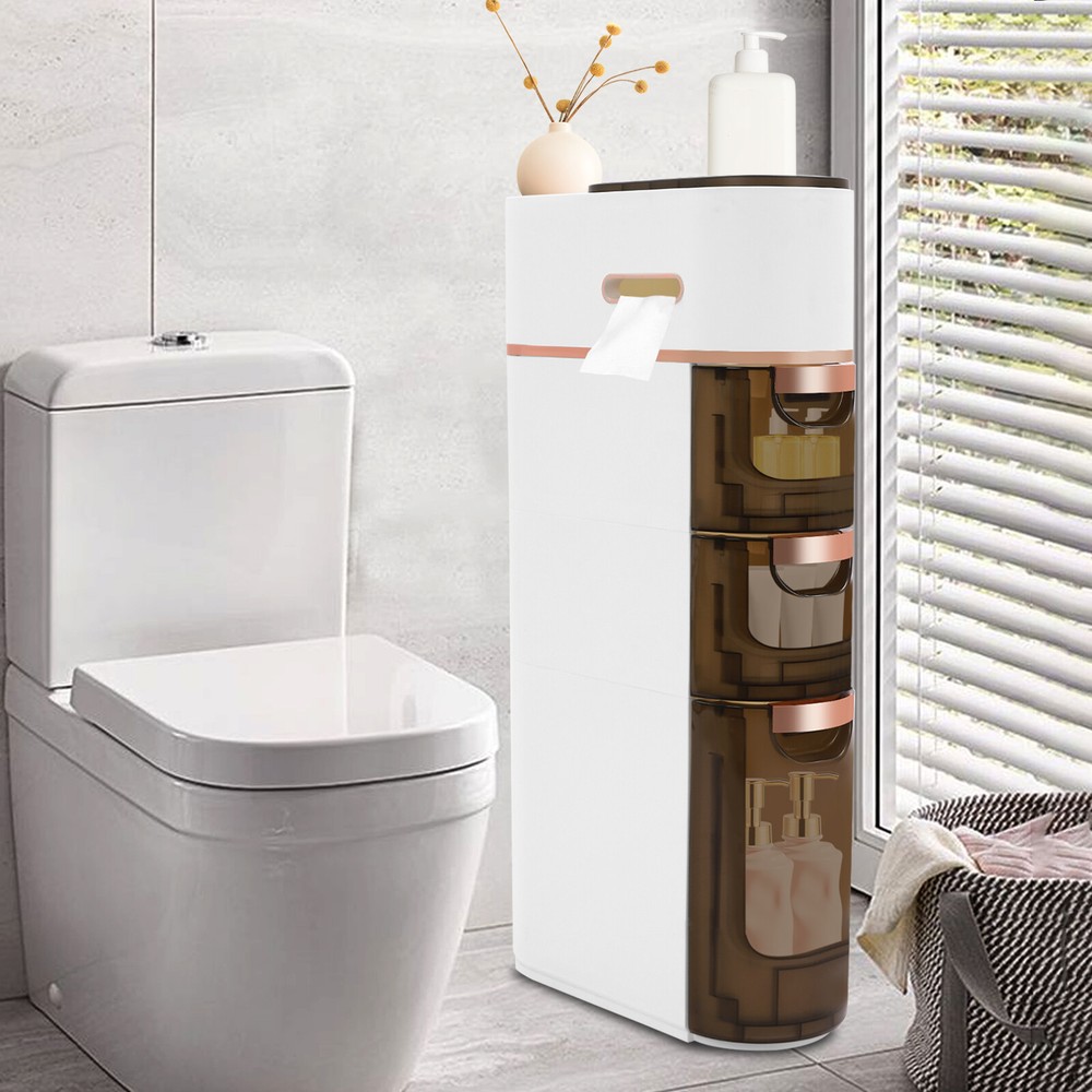 Slim Tall Bathroom Floor Cabinet with Large Storage Space for Small Areas