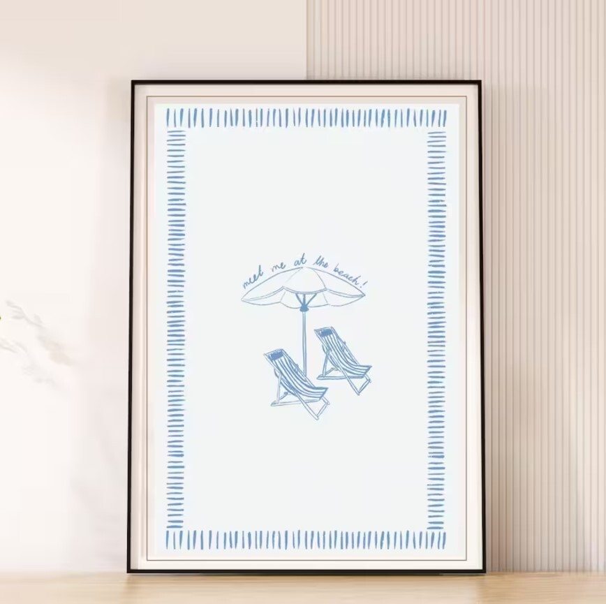Trendy Beach Chair Umbrella Print Coastal Wall Art Design