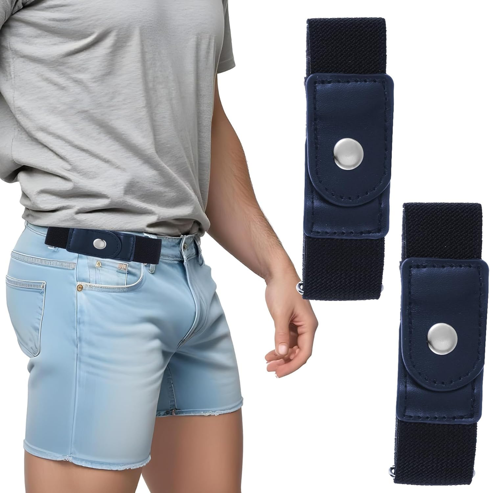 2 Pack No Buckle Elastic Belt Invisible Belt for Jeans Pants