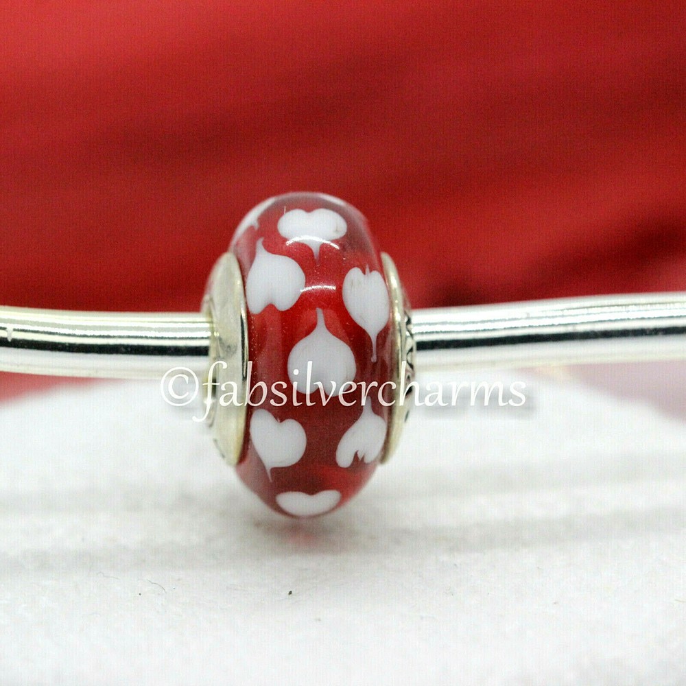 New Authentic Pandora Red White Heart Murano 790948 Gift for Wife Love