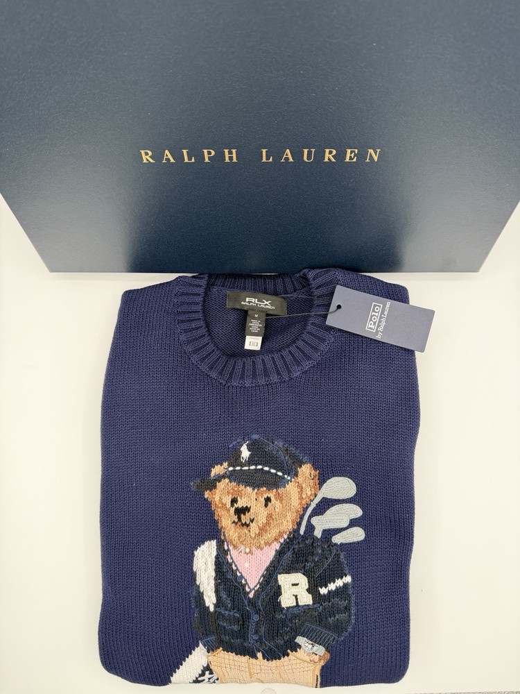 RLX RALPH LAUREN Men's Polo Bear Cotton Ribbed Knit Sweater Long Sleeve Medium