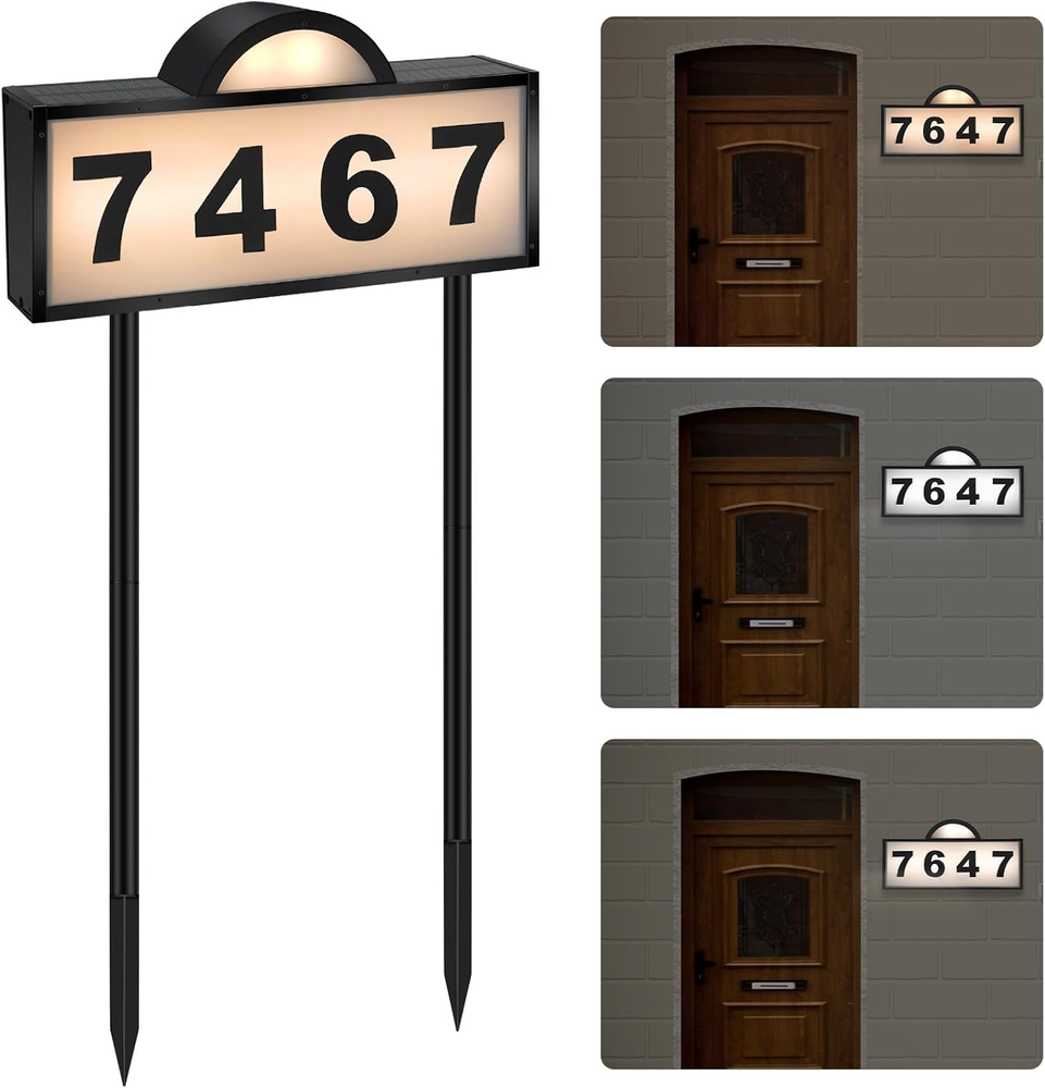Solar House Numbers for Outside,  Solar Powered Address Sign, Waterproof outside