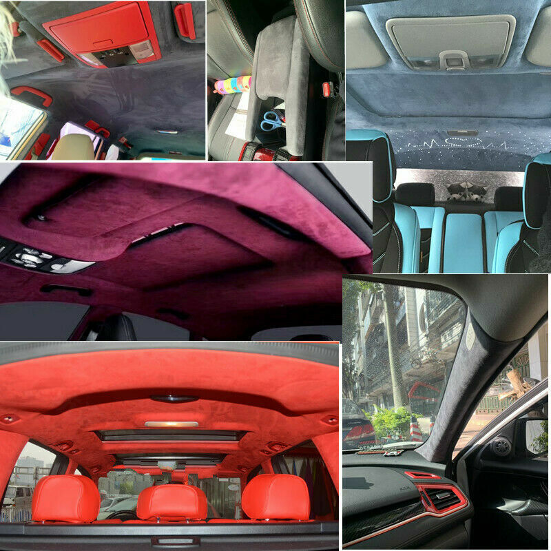 Thick Faux Suede Fabric Foam Backing Quilted Car Roof Upholstery Material Crafts