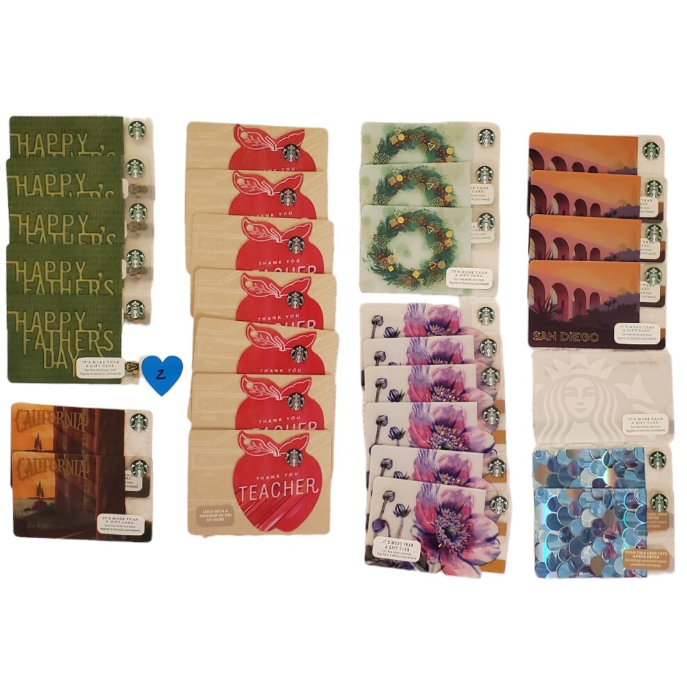 Starbucks Gift Card LOT 2 Teacher San Diego Die-Cut Father's Rainbow Fish Sp Ed-image