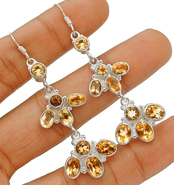Natural 8CT Citrine 925 Sterling Silver Dangle Earrings