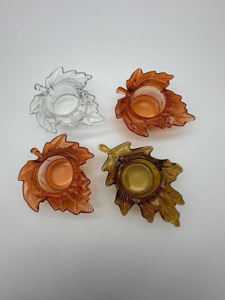 4 Piece Autumn Leaf Tea Light Votive Glass Candle Holders