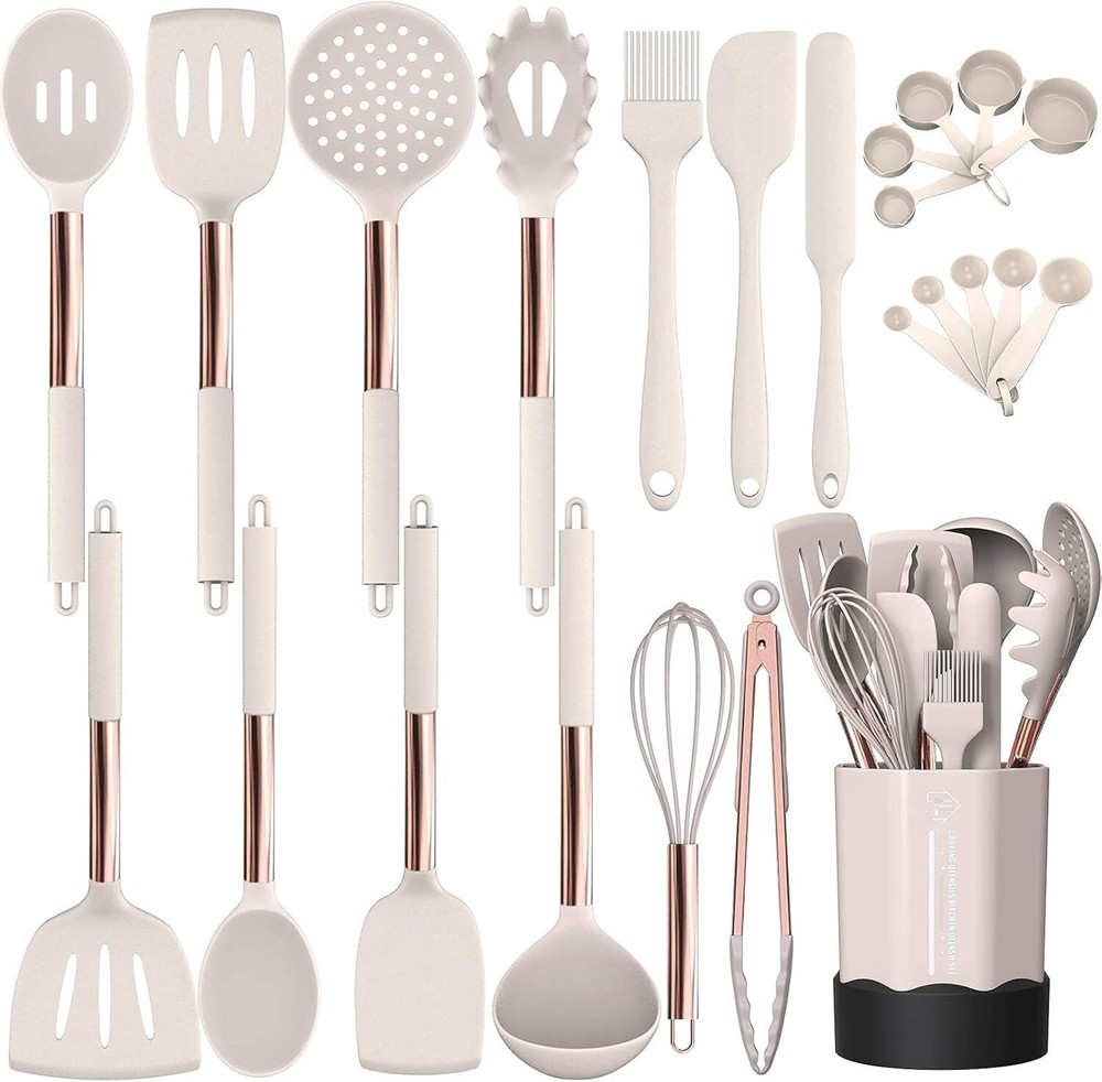Silicone Cooking Utensil Set, Fungun Kitchen Utensils Set with Copper Handle 24