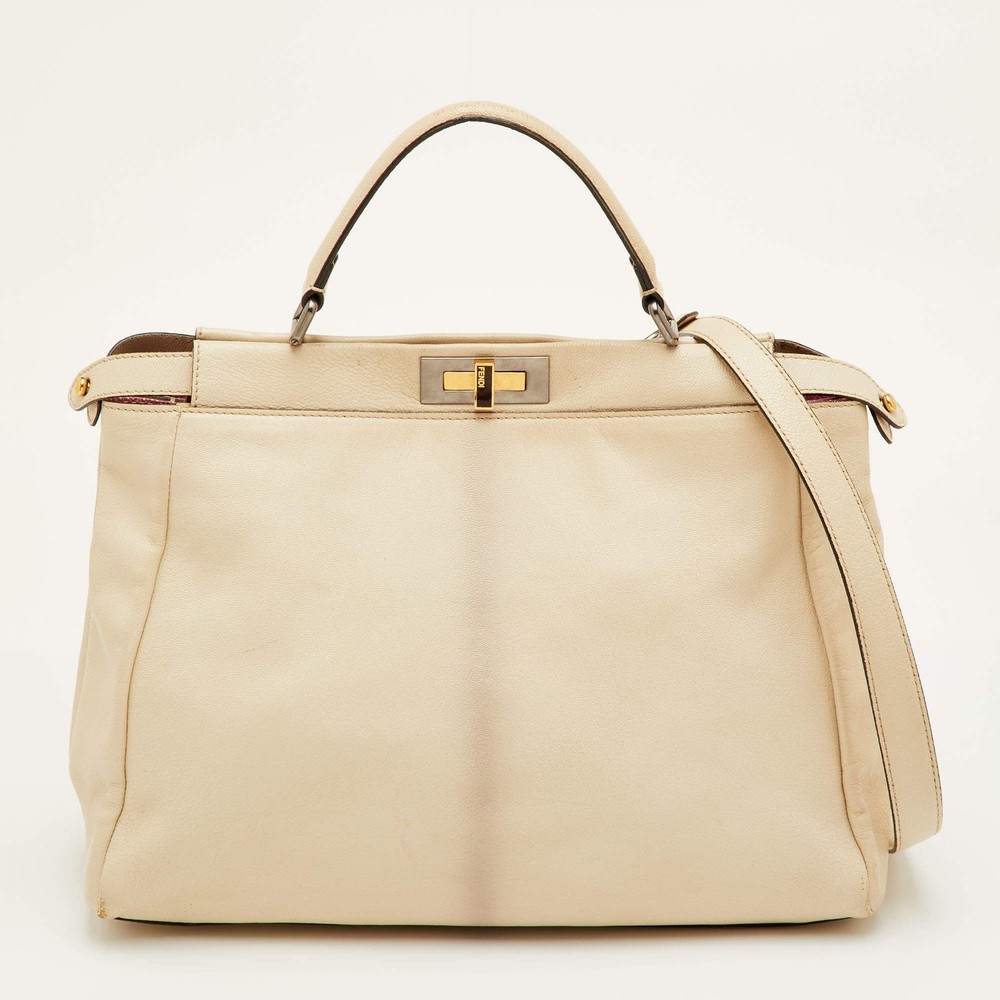 Fendi Peekaboo Large Cream Leather Top Handle Bag
