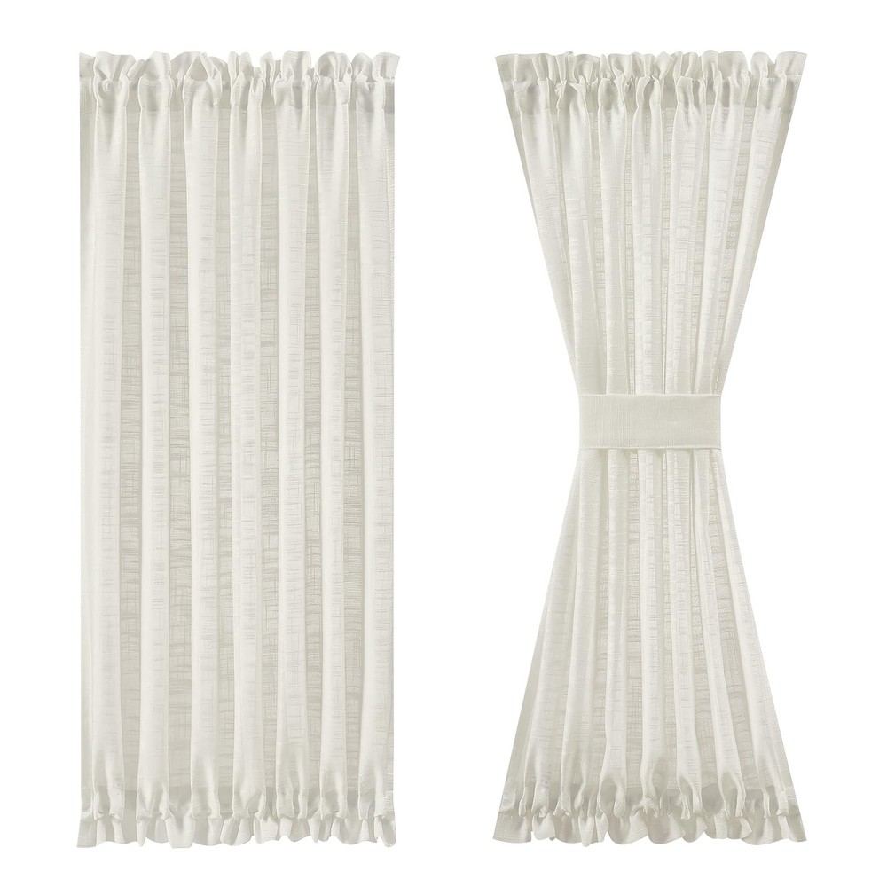 Linen Semi Sheer French Door Panels 72 Inches Long in Natural Beige