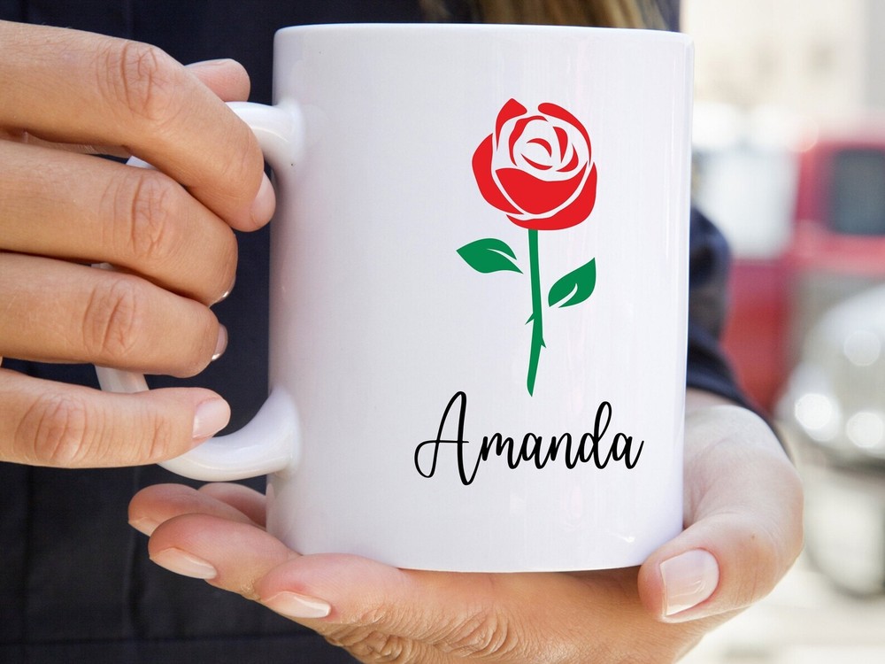 Coffee Mug Gift Mug Custom Ceramic Coffee Mug White Rose Flower