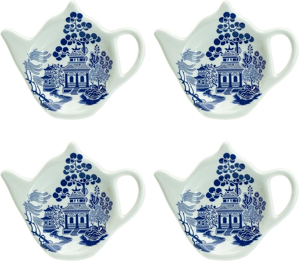 Tea Bag Caddy Holder, Set of 4 (Blue Willow) Blue