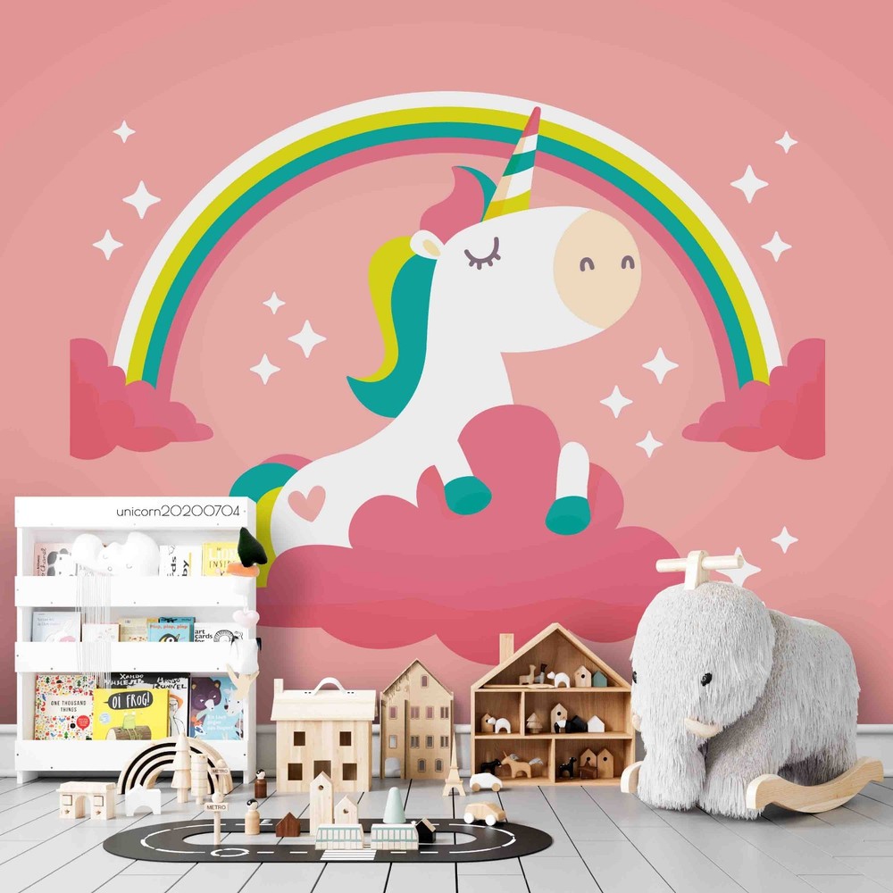 3D Unicorns Rainbows Clouds Cartoon Wall Murals Wallpaper Murals Wall Sticker 3