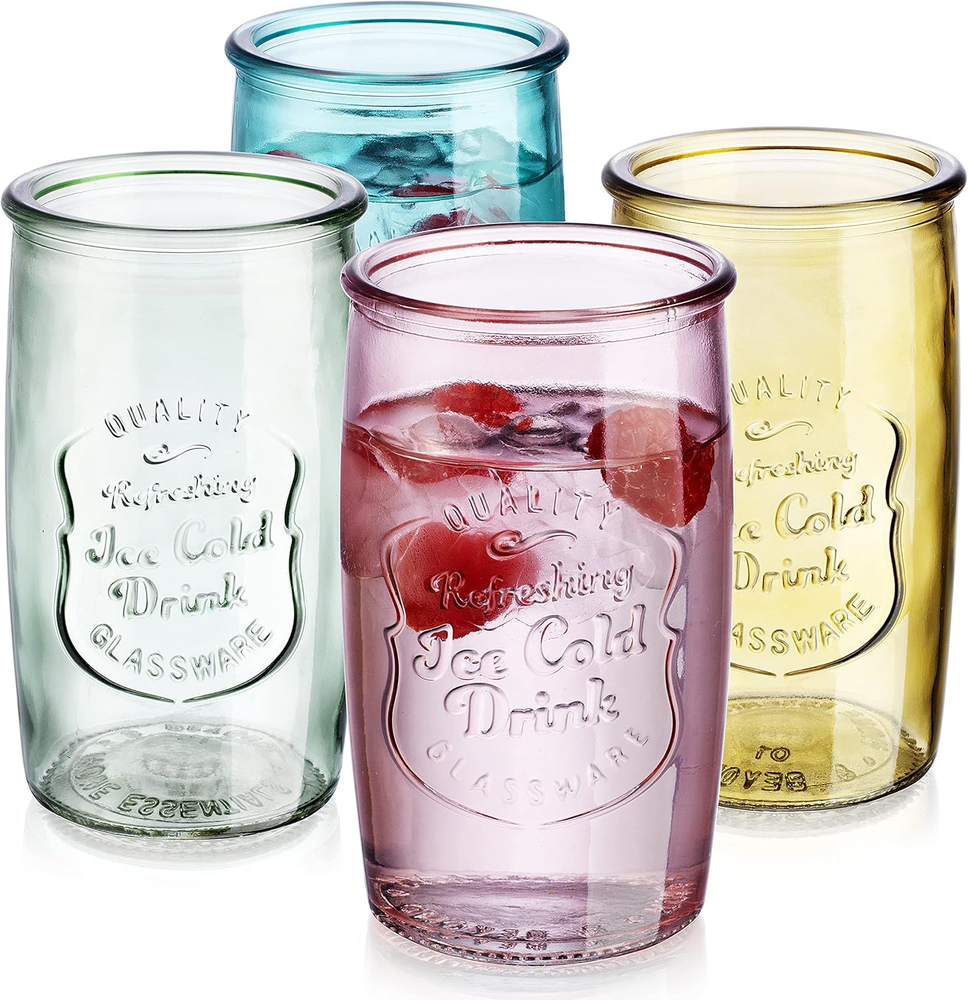 Vintage 18oz Colored Glassware Set of 4 – Ice Cold Drinking Glasses