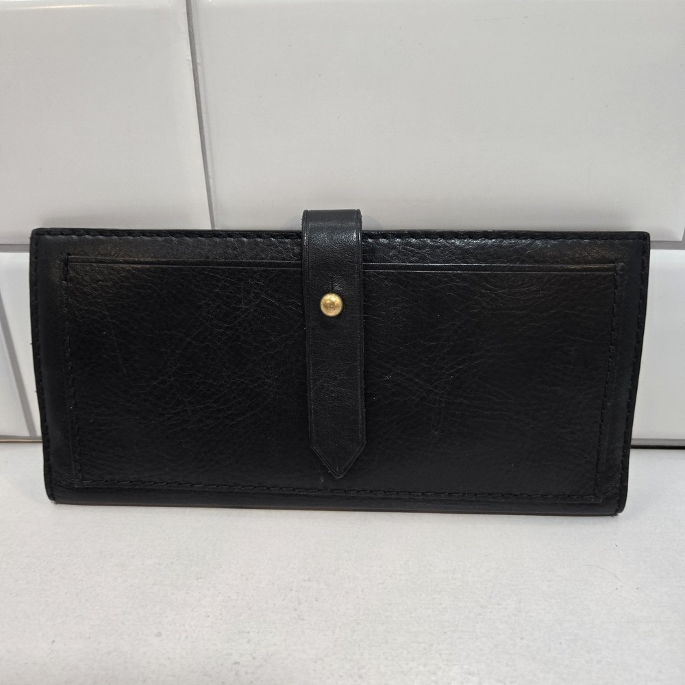 Madewell The Leather Post Wallet in Black Leather & Brass