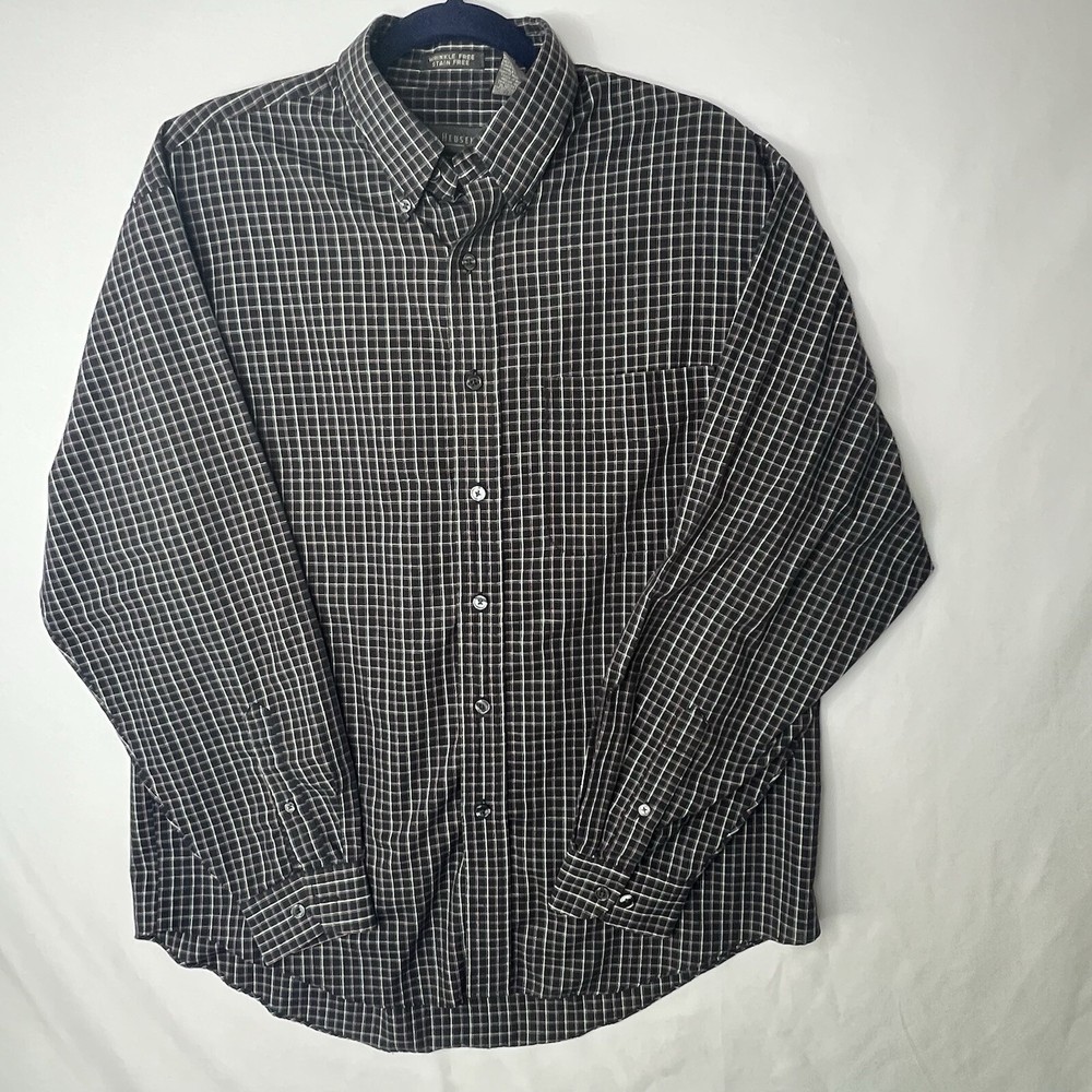 Van Heusen Black and White Checkered Button Up Shirt Mens Medium