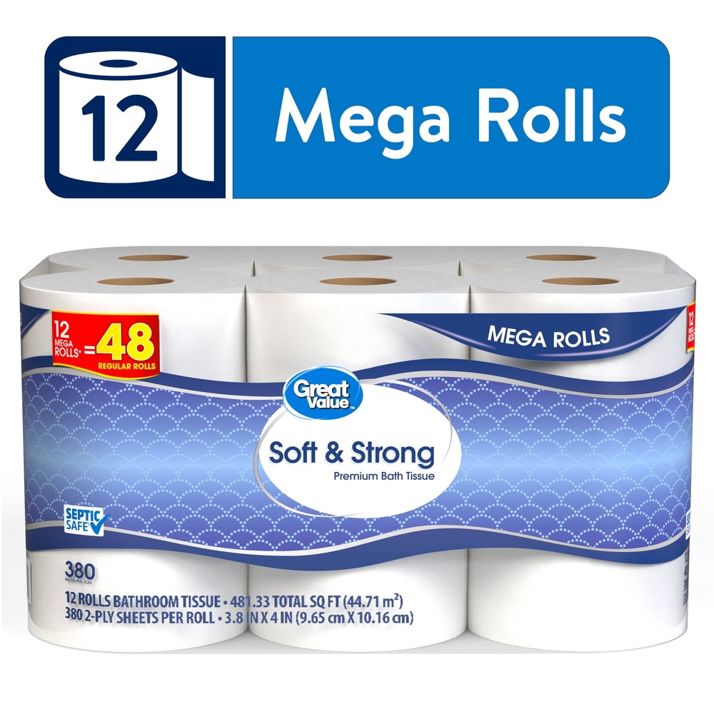 Great Value Soft Strong Premium Toilet Paper 12 Mega Rolls