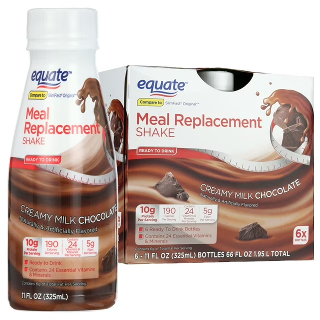 Equate Meal Replacement Shake, Creamy Milk Chocolate, 11 fl oz, 6 Ct