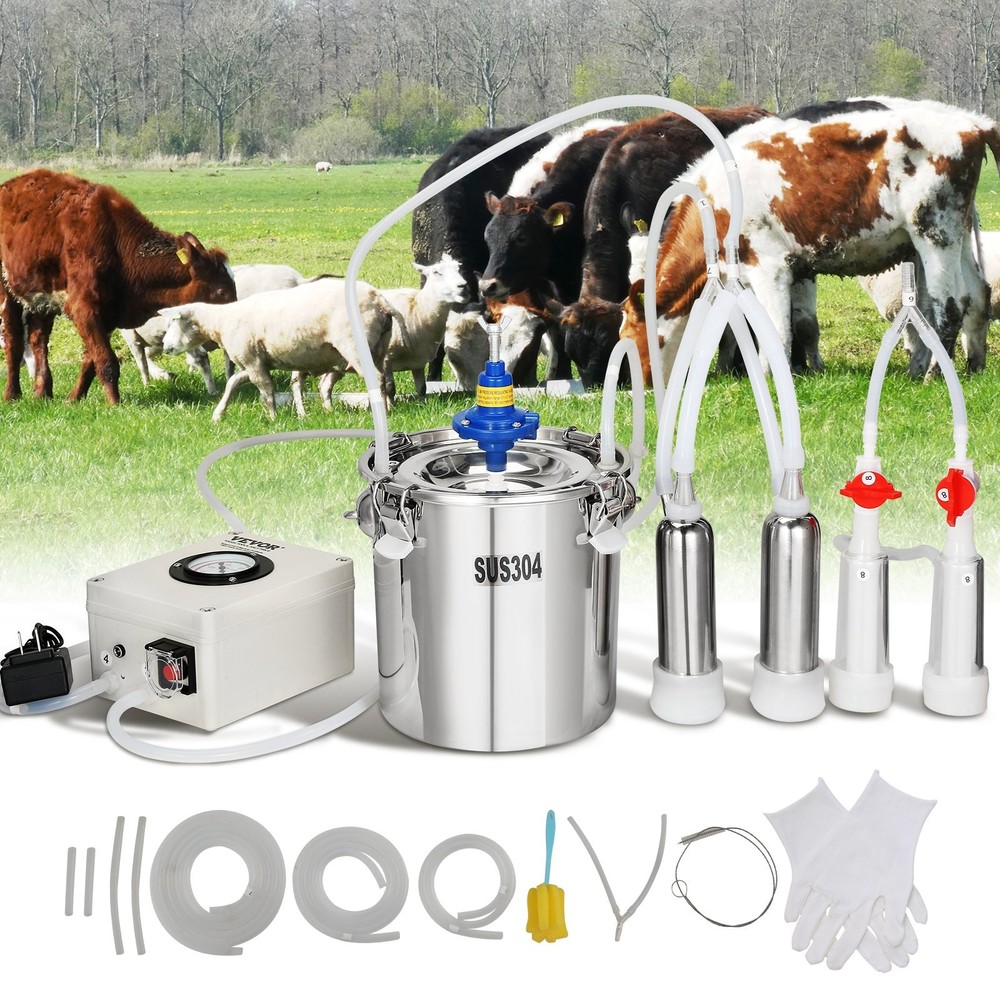 VEVOR Goat Milking Machine,6 L 304 Stainless Steel Bucket,Electric Automatic Pul