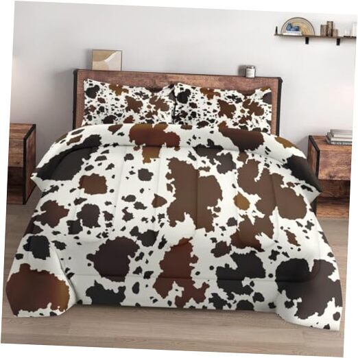 Size Comforter Set with 2 Pillowcases, Vintage Cow Brown Cowhide Queen Multi 1